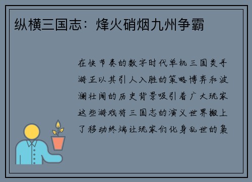 纵横三国志：烽火硝烟九州争霸
